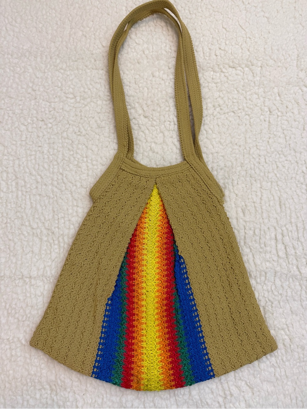Crochet Rainbow Panel Purse/Tote Bag in Khaki